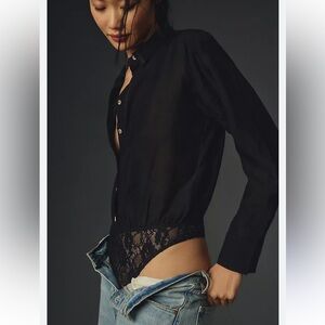 NEW NWT Anthropologie Pilcro Button down Sz XS Blouse Bodysuit Lace